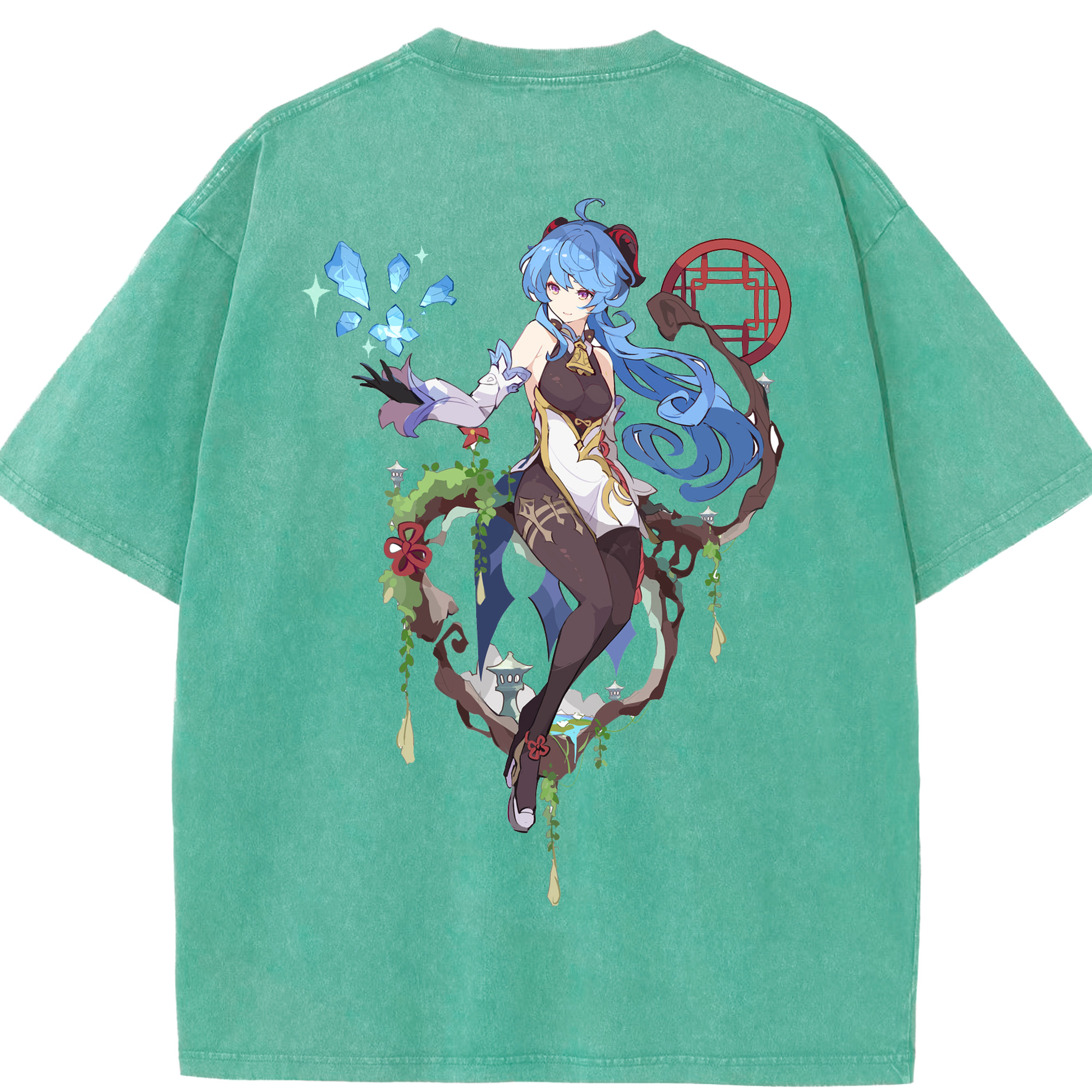 げんし神 甘雨 かんう genshin Ganyu 綿100% ヴィンテージ風 半袖Tシャツ（背面プリント）